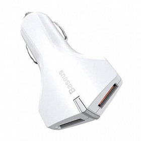 Baseus Small Rocket QC3.0 Dual-USB Car Charger White